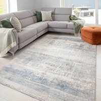 Blue Silver Grey Distressed Abstract Living Area Rug - Blue / 290 x 200cm - thumbnail 1