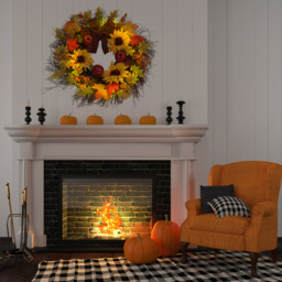 Autumn Wreath Maple Leaves and Sunflowers LED Front Door Decoration - Orange - thumbnail 5