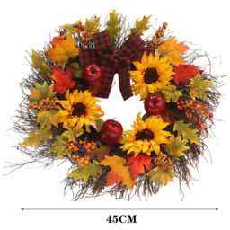 Autumn Wreath Maple Leaves and Sunflowers LED Front Door Decoration - Orange - thumbnail 4