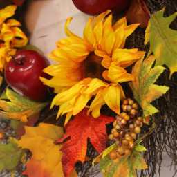 Autumn Wreath Maple Leaves and Sunflowers LED Front Door Decoration - Orange - thumbnail 2