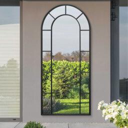 Arcus Window Framed Arch Leaner Garden Wall Mirror - Black / 190cm - thumbnail 2