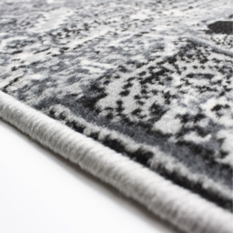 Black Grey Monochrome Traditional Patchwork Living Room Rug - Black / 150 x 80cm - thumbnail 2