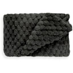Lush Faux Rabbit Fur Throw - Black / 152cm - thumbnail 4