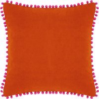 Velvet Pom Pom Cushion 45 x 45cm - Orange-Fuchsia / Polyester