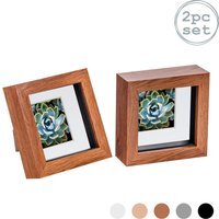 "3D Box Photo Frame - 4 x 4"" with 2 x 2"" Mount - Pack of 2 - Dark Wood" - image 1
