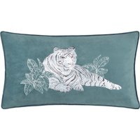 Odisha White Tiger Embroidered Cushion Cover - Blue - image 1