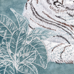 Odisha White Tiger Embroidered Cushion Cover - Blue - thumbnail 4
