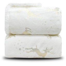 Plush Soft Foil print Stag Luxury Throw - White - thumbnail 5
