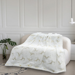 Plush Soft Foil print Stag Luxury Throw - White - thumbnail 4