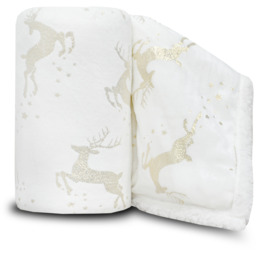 Plush Soft Foil print Stag Luxury Throw - White - thumbnail 2