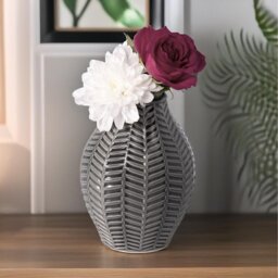 Set Of 2 Grey Leaf Ceramic Vase - Black - thumbnail 5