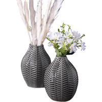 Set Of 2 Grey Leaf Ceramic Vase - Black