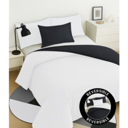Soft Touch Plain Reversible Microfibre Duvet Cover and Pillowcase Set - White/Black  / Single - thumbnail 3