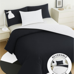 Soft Touch Plain Reversible Microfibre Duvet Cover and Pillowcase Set - White/Black  / Single - thumbnail 2