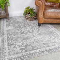 Traditional Medallion Bordered Living Area Rug - Grey / 290 x 200cm