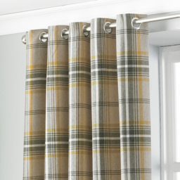 Aviemore Tartan Faux Wool Eyelet Curtains - Ochre / 137cm / 117cm - thumbnail 2