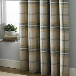 Aviemore Tartan Faux Wool Eyelet Curtains - Ochre / 137cm / 117cm - thumbnail 3