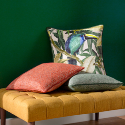 Rampha Velvet Piped Cushion - Green / Feather - thumbnail 4
