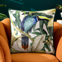 Rampha Velvet Piped Cushion - Green / Feather - thumbnail 5