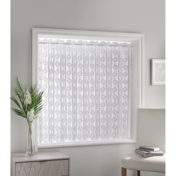 Milan - White Floral Patterned Vertical Window Blind, Pleated Lace Panel Curtain - White / 91cm - thumbnail 3
