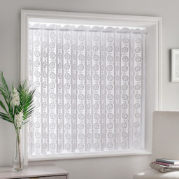 Milan - White Floral Patterned Vertical Window Blind, Pleated Lace Panel Curtain - White / 91cm - thumbnail 2