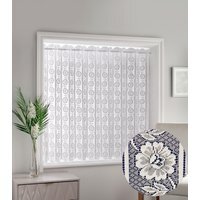 Milan - White Floral Patterned Vertical Window Blind, Pleated Lace Panel Curtain - White / 91cm