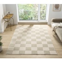 Vellure Modern Indoor Living Room Area Rug Embossed Metallic Sheen Grid Design - Cream / 290cm