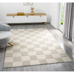 Vellure Modern Indoor Living Room Area Rug Embossed Metallic Sheen Grid Design - Cream / 290cm - thumbnail 2