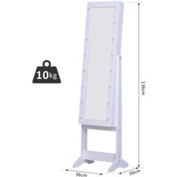 HOMCOM Jewelry Cabinet with LED Mirror Free Standing - White - thumbnail 4