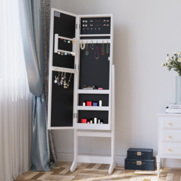 HOMCOM Jewelry Cabinet with LED Mirror Free Standing - White - thumbnail 3