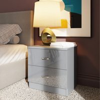 High Gloss 2 Drawer Bedside Table Nightstand - High Gloss Grey