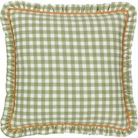 Maude Gingham Reversible Piped Feather Filled Cushion - Sage