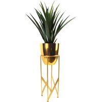 Gold Planter with Artificial Yukka Plant - Yellow