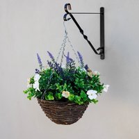 Artificial Wildflower Hanging Floral Arrangement in Wicker Basket 32cm - Brown