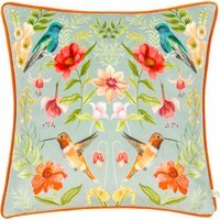 Nectar Garden Piped Velvet Cushion - Green - thumbnail 1