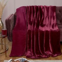 Dyed Mink Faux Fur Polyester Super Soft Cosy Plain Throw - Aubergine / 150cm