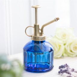 Vintage Glass Plant Mister With Gold Metal Pump - Blue - thumbnail 2