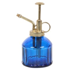 Vintage Glass Plant Mister With Gold Metal Pump - Blue - thumbnail 4