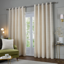Set of 2 Jupiter Chenille Jacquard Eyelet Curtains - Ivory/Gold / 229cm / 183cm - thumbnail 2