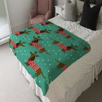 Dutchshunds In Christmas Soft Blanket - Green - thumbnail 1
