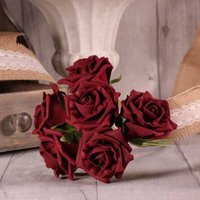 Bunch of 6 Small Foam Tea Roses - Burgundy