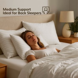 Striped Microfibre Hotel Quality Pillow Soft Medium Support - White / 4 - thumbnail 4