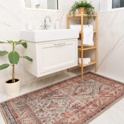 Terracotta Boho Style Washable Area Rug - Beige & Coral / 80cm x 150cm - thumbnail 4