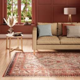 Terracotta Boho Style Washable Area Rug - Beige & Coral / 80cm x 150cm - thumbnail 3
