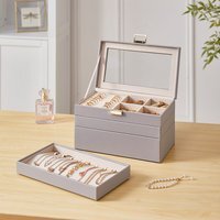 Stackable Jewellery Storage Box with Lid - Grey - image 1