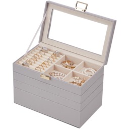 Stackable Jewellery Storage Box with Lid - Grey - thumbnail 2