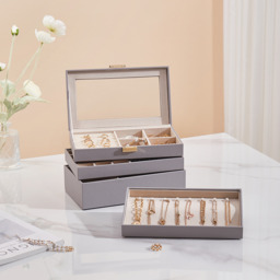 Stackable Jewellery Storage Box with Lid - Grey - thumbnail 3