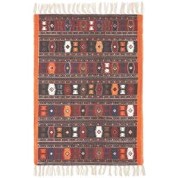 Cotton Kilim Printed Rug Terracotta Black and Brown Design - Multi Colour / 120cm - thumbnail 3