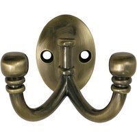 Antique Double Coat Hook - Brass