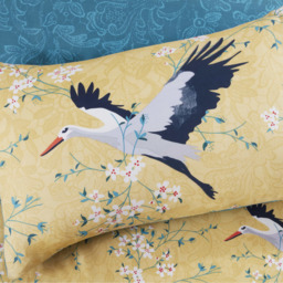 Cranes Microfibre Duvet Set - Ochre / Double - thumbnail 2